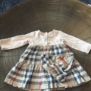 Burberry Cream and Blue Long Sleeve Sundress with Peter Pan Collar